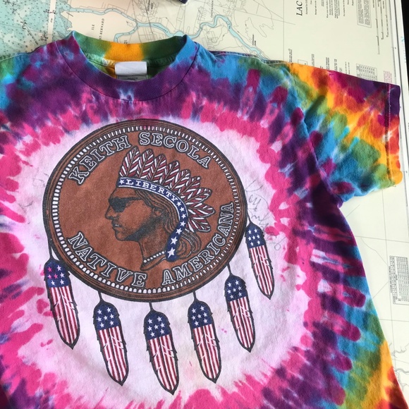 Vintage Keith Secola Native Americana Signed Tie Dye Tee Shirt - Picture 2 of 7